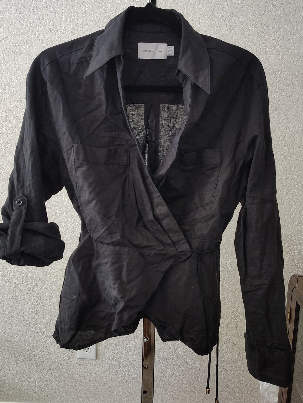 Significant Other Black Linen Blouse US 6 Med Modern Lagenlook Minimalist